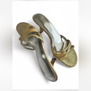 Vintage Rampage Gold kitten mule sandals heels